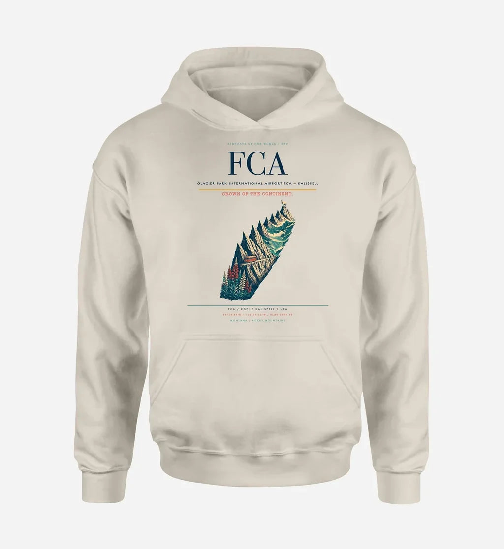 Glacier Park International Airport (FCA) design on khaki hoodie single-side print