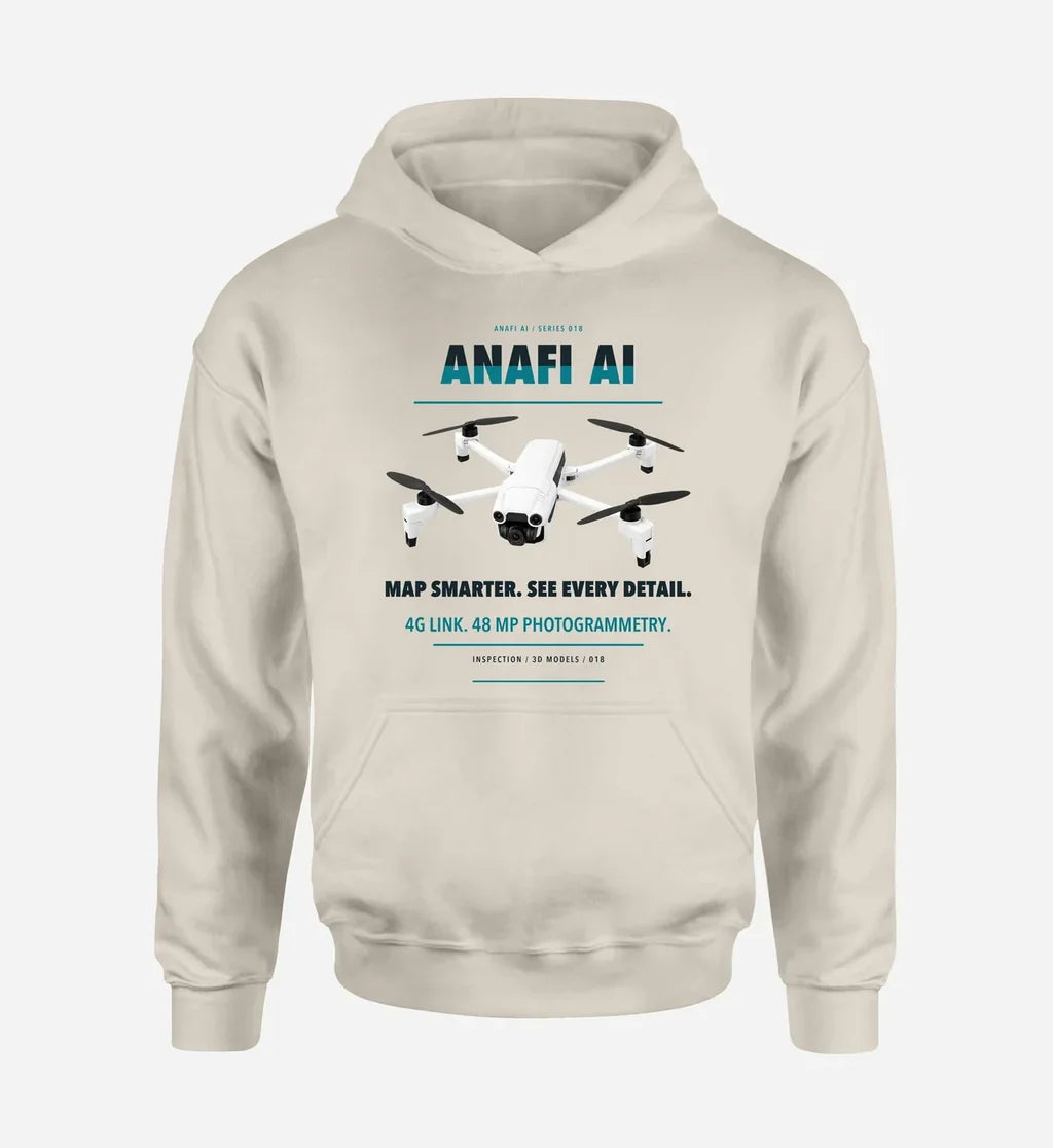 Parrot ANAFI Ai design on khaki hoodie single side