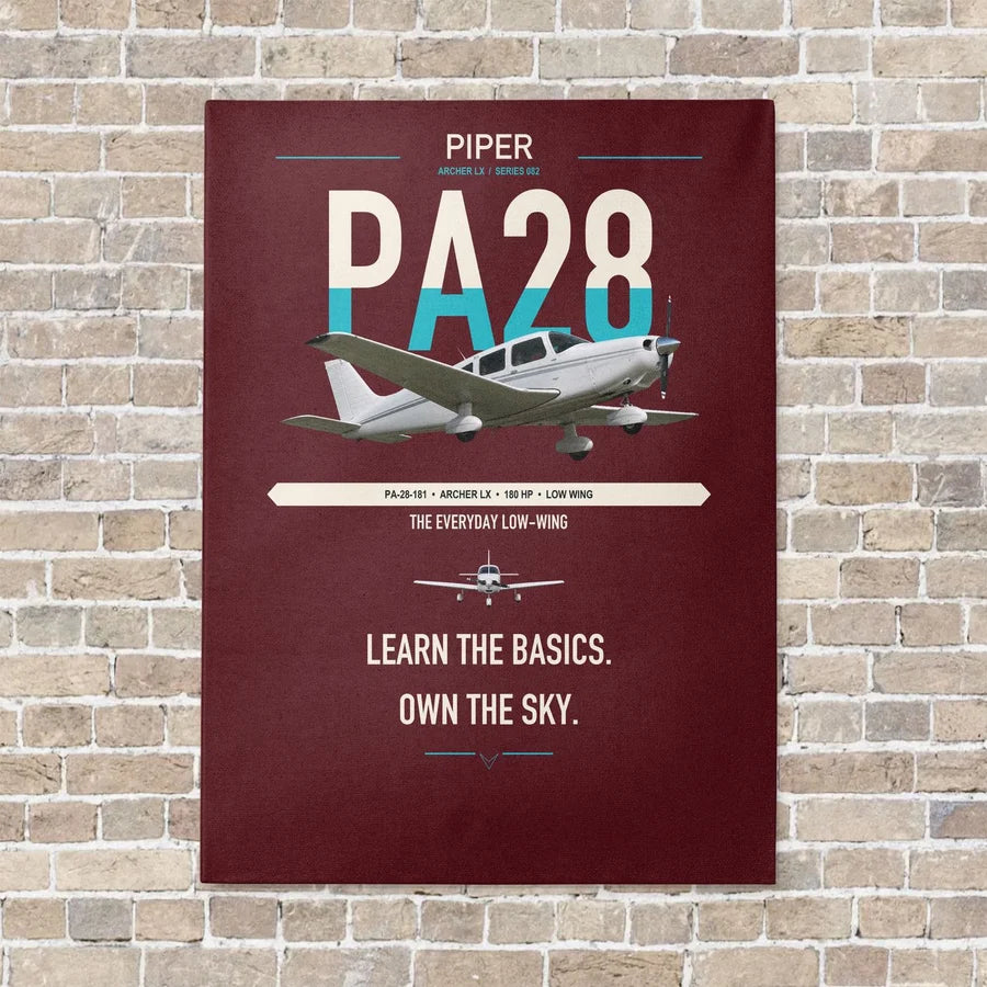 Piper PA-28-181 Archer LX vertical canvas print - no frame - dark red background