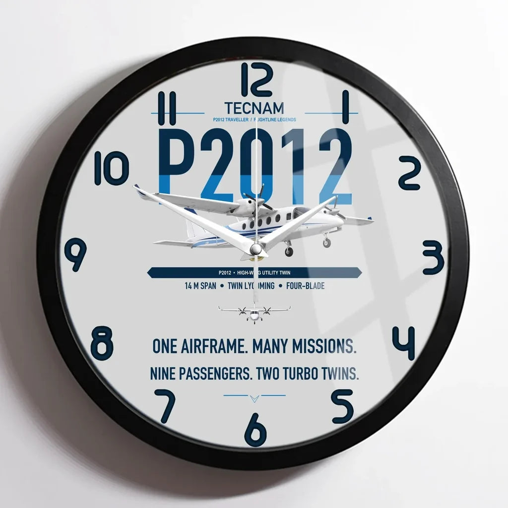 Tecnam P2012 Traveller design on light gray framed wall clock