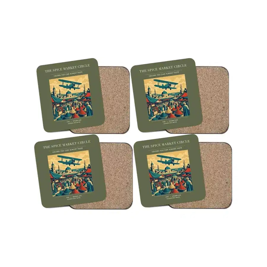 The Spice Market Circle - Designed Coasters design on green army 4-pieces-set