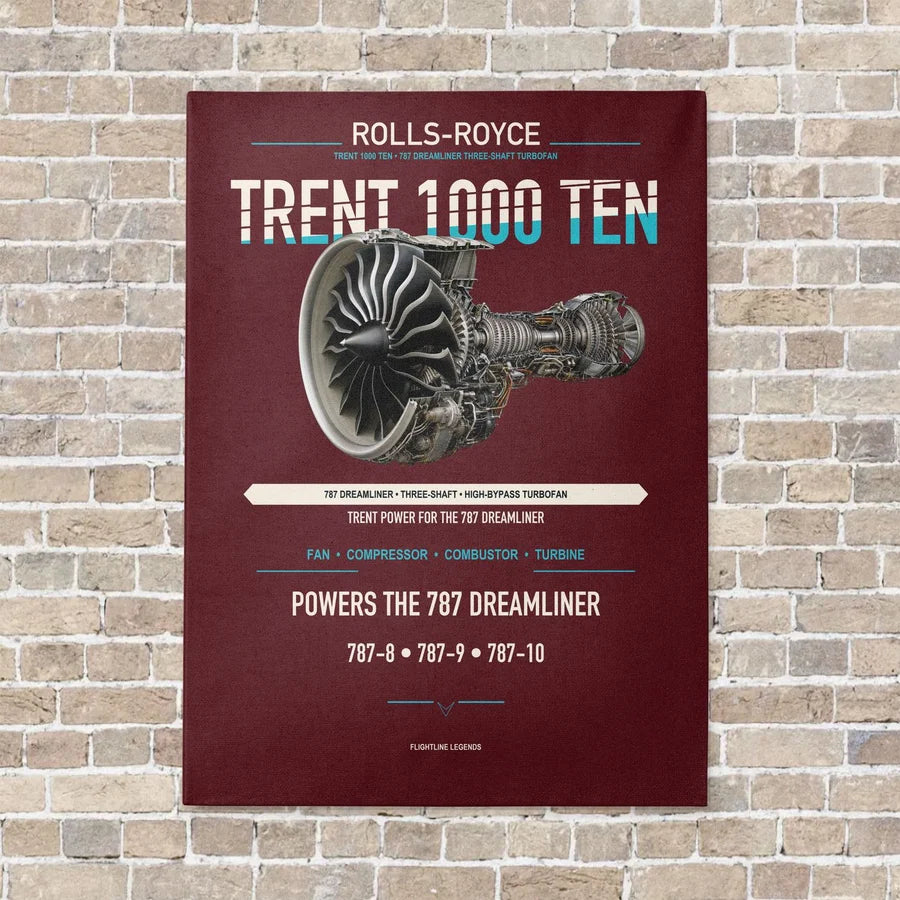 TRENT 1000 TEN vertical canvas print - no frame - dark red background