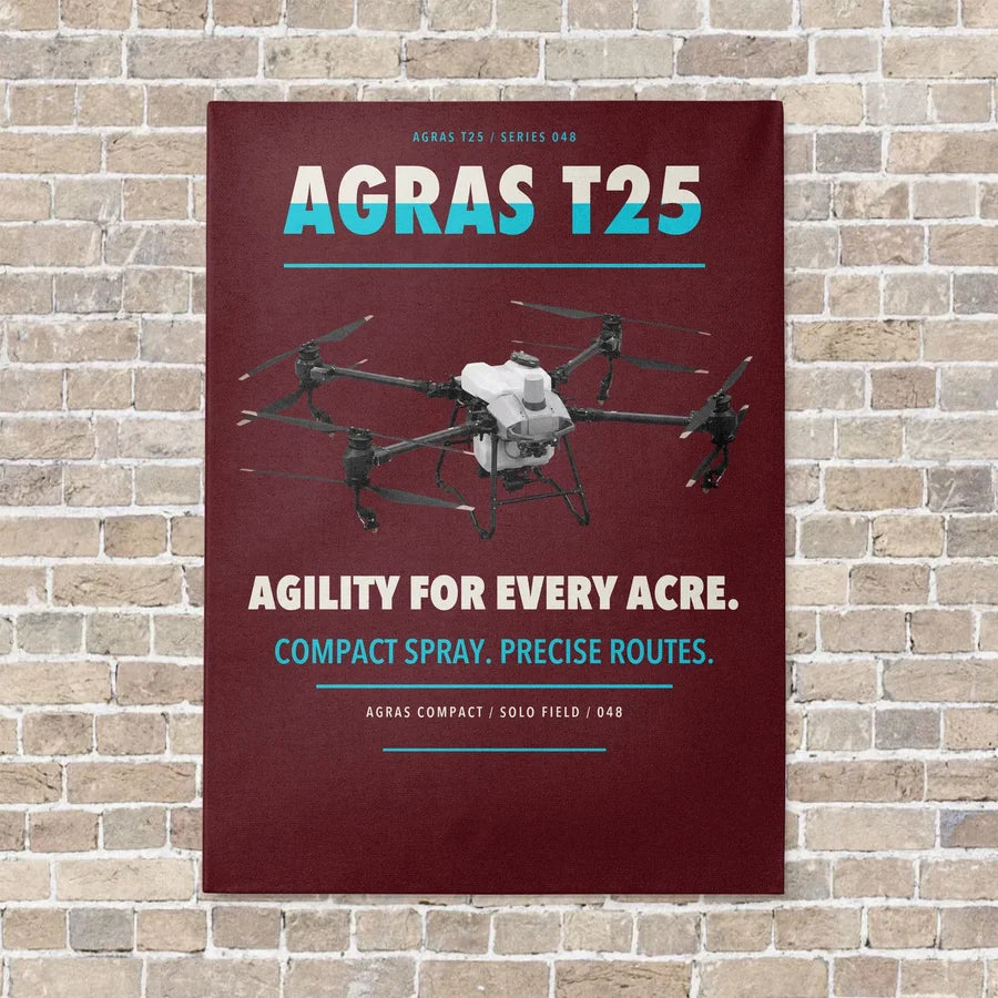 DJI Agras T25 vertical canvas print - no frame - dark red background