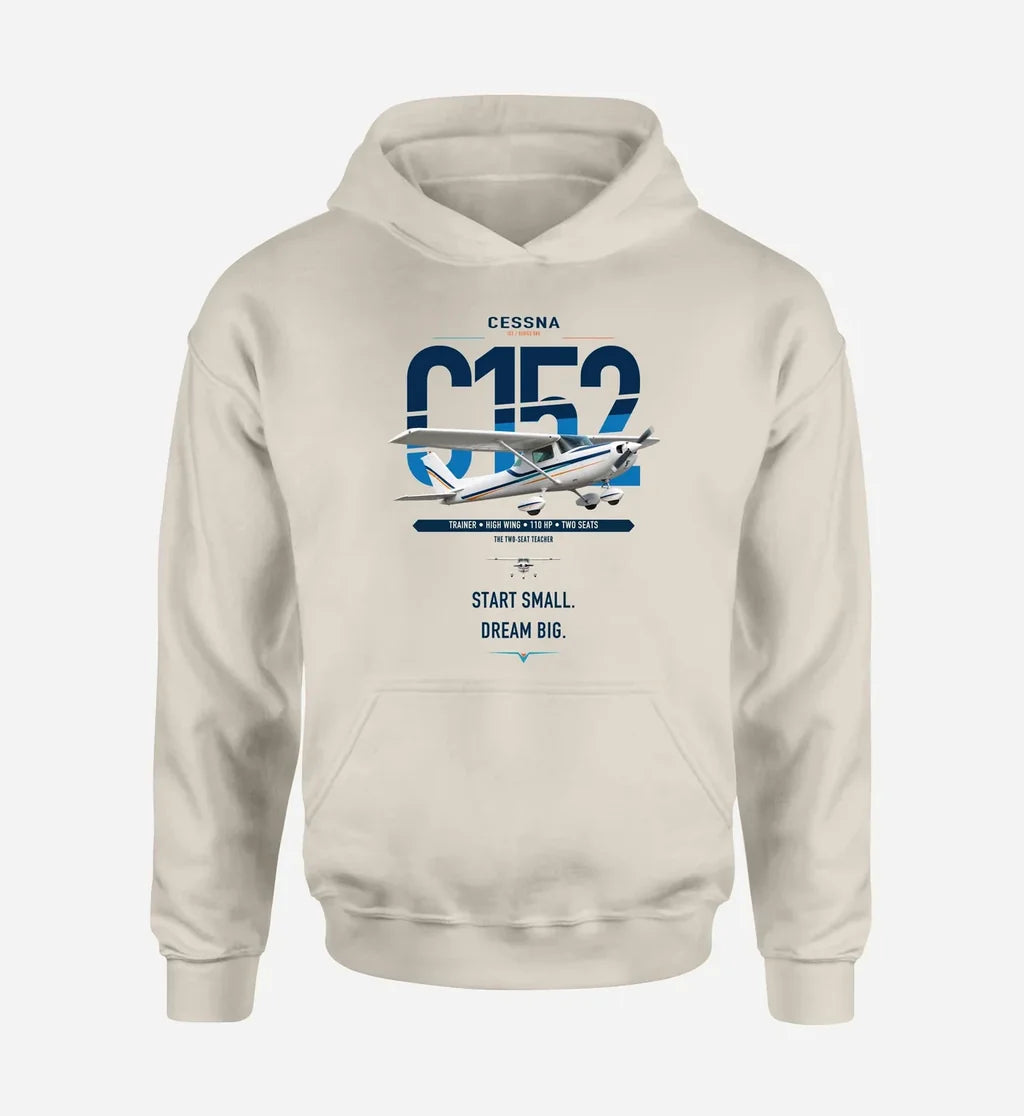 Cessna 152 design on khaki double-side hoodie, single-side print