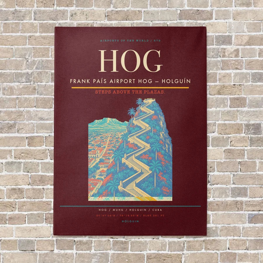 Frank País Airport HOG — Holguín vertical canvas print - no frame - dark red background