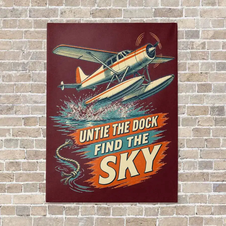 Untie The Dock Find The Sky vertical canvas print - no frame - dark red background