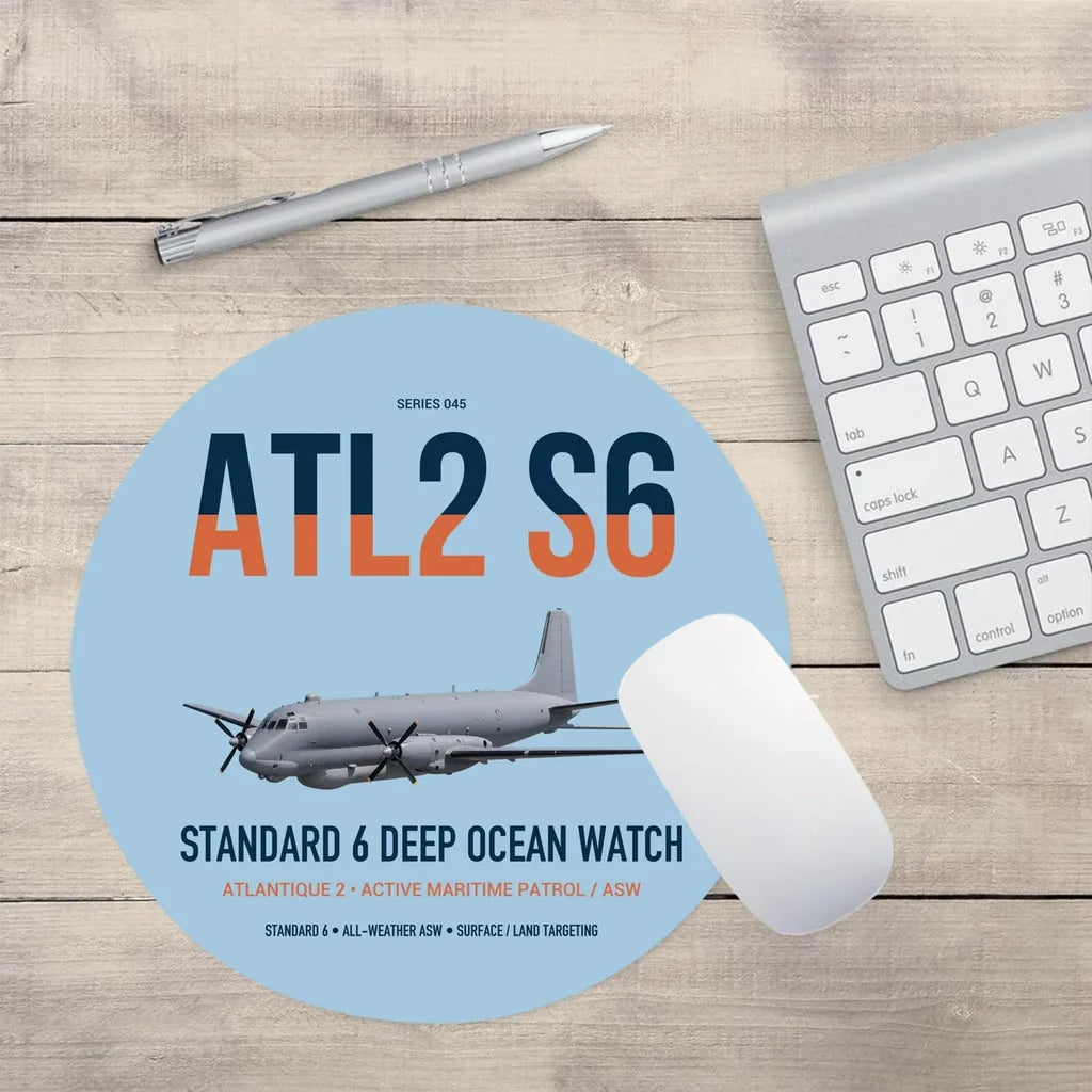 Atlantique 2 Standard 6 design on light blue round mouse pad