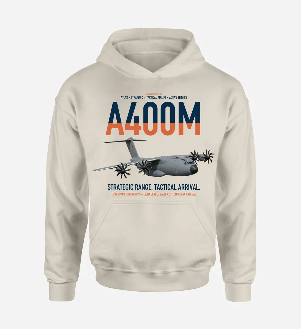 Airbus A400M Atlas design on khaki double-side hoodie, single-side print