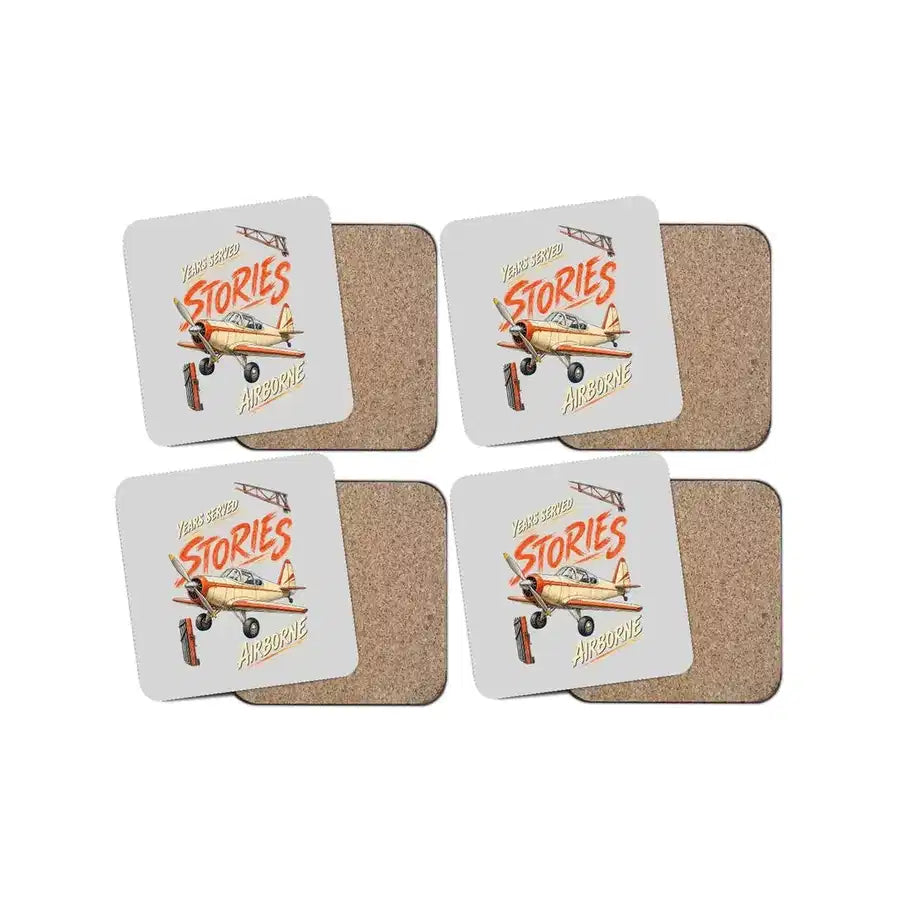 Years Served Stories Airborne design on light gray 4 pieces set coaster