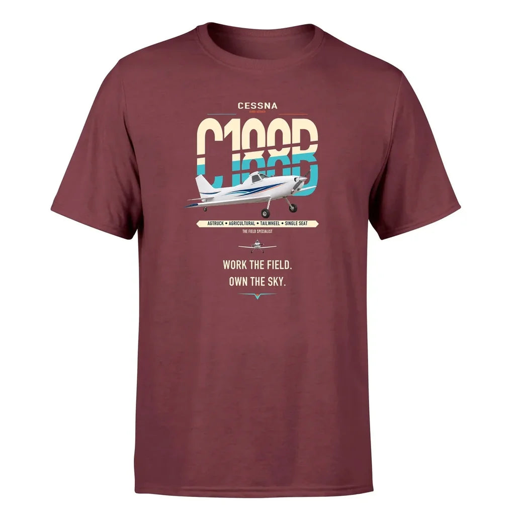 Cessna A188B AgTruck design on dark red t-shirt, single-side print