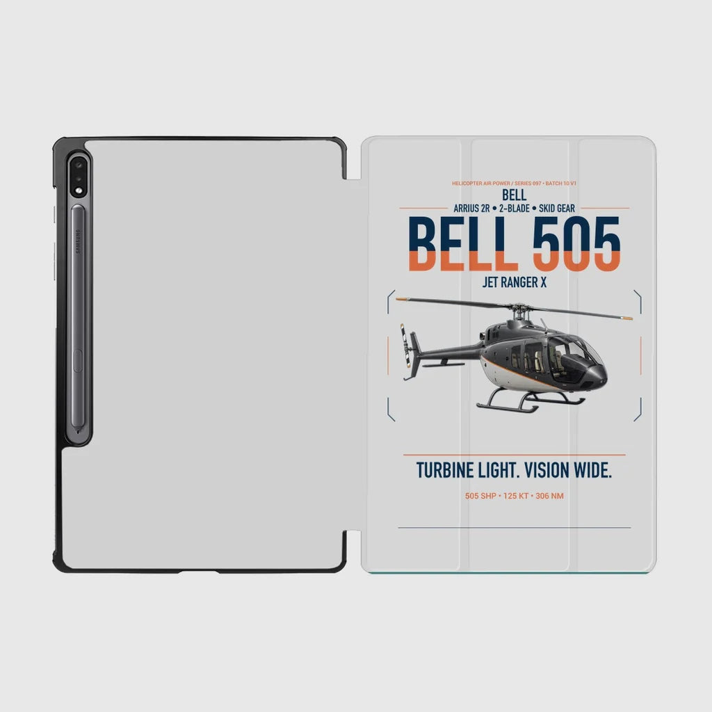 Bell 505 Jet Ranger X design on light gray samsung tablet tablet case