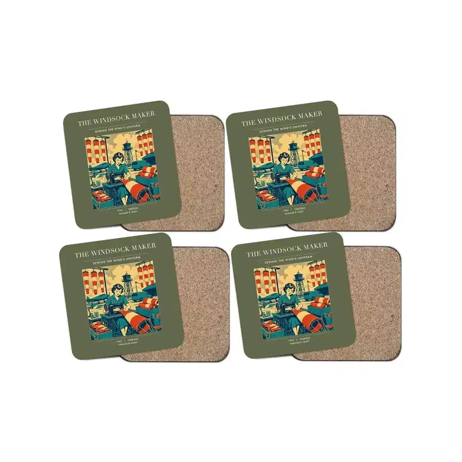 The Windsock Maker - Designed Coasters design on green army 4-pieces-set