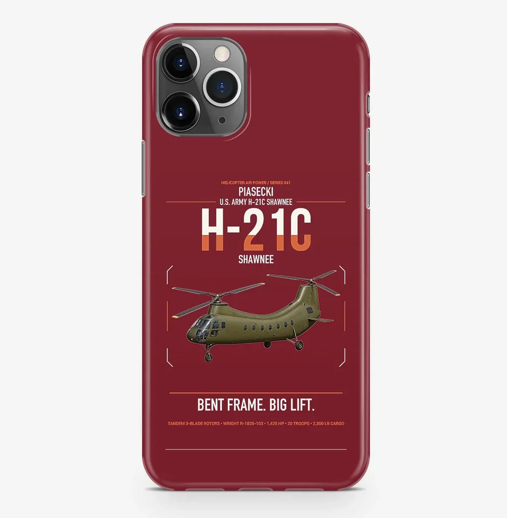 Piasecki H-21C Shawnee design on dark red magsafe iphone case, for iPhone Pro Max