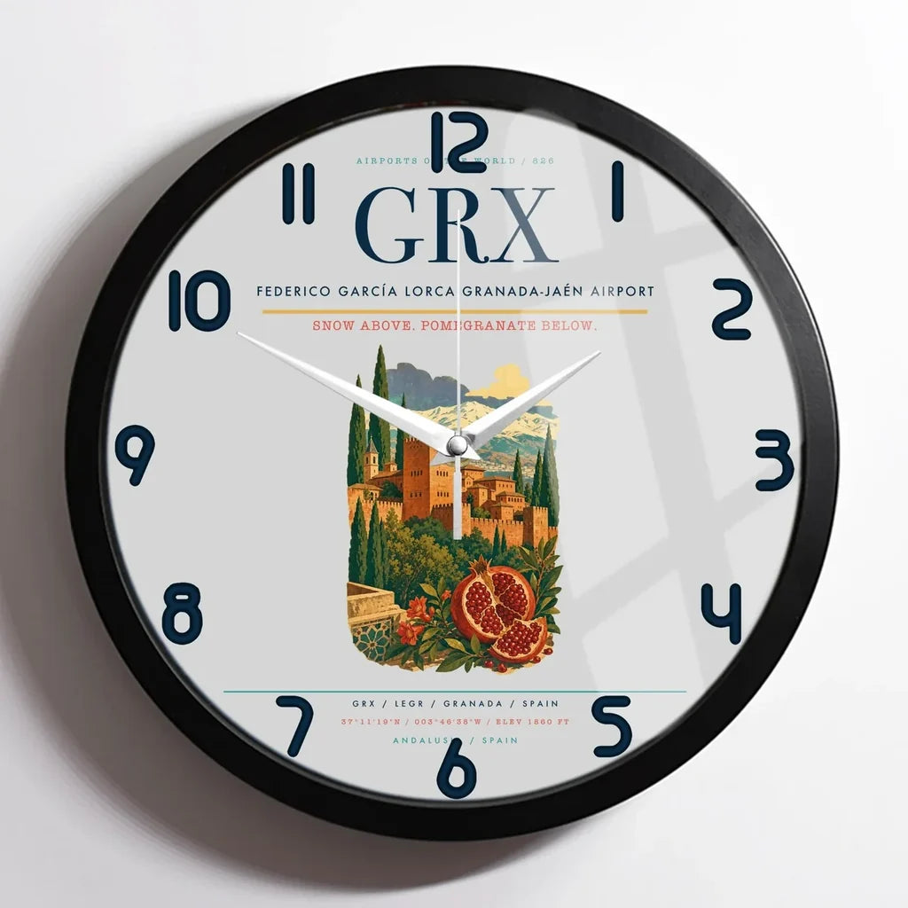 Federico García Lorca Granada-Jaén Airport (GRX) design on light gray framed wall clock
