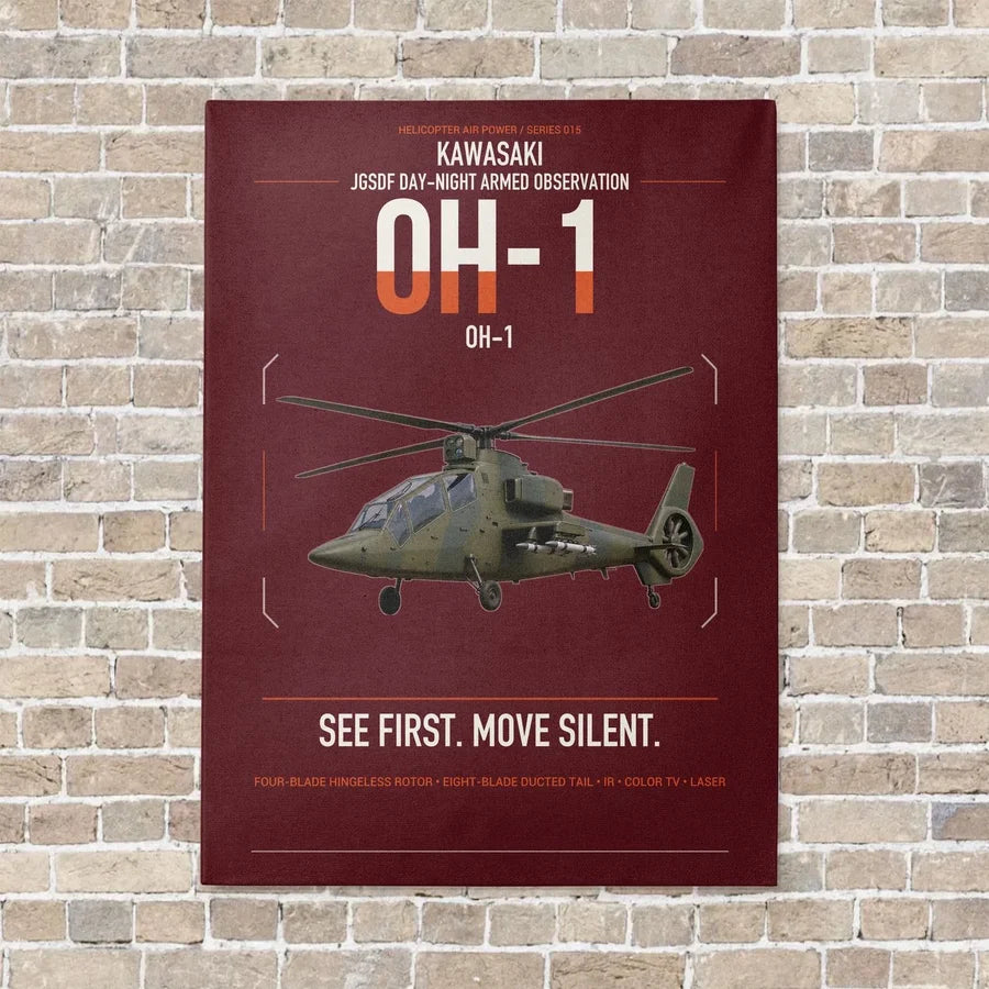 Kawasaki OH-1 vertical canvas print - no frame - dark red background