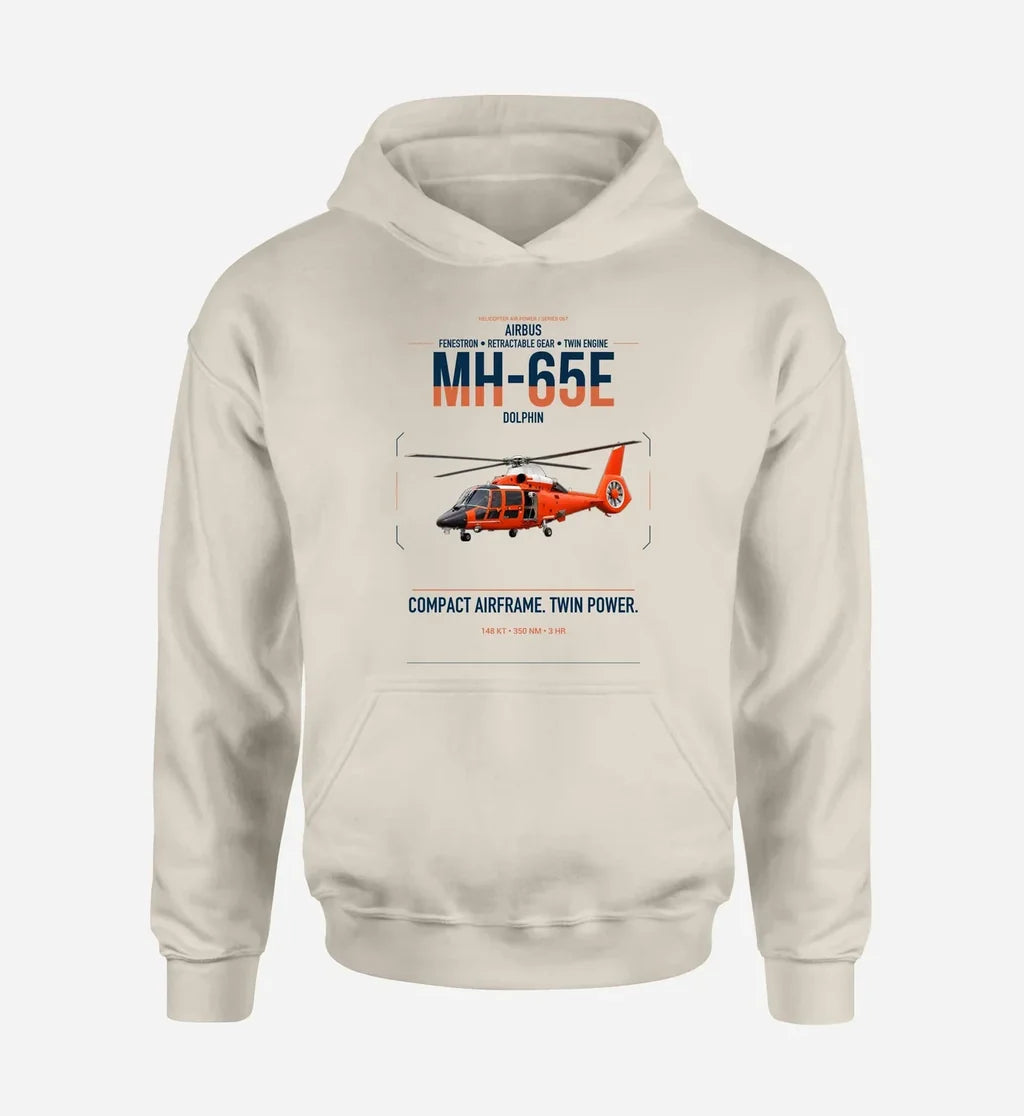Airbus MH-65E Dolphin design on khaki double-side hoodie, single-side print