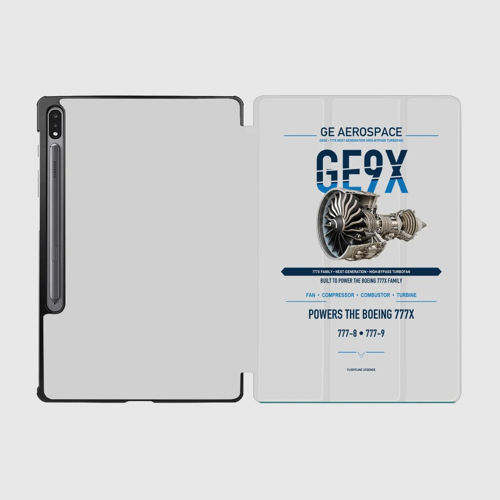 GE9X design on light gray samsung tablet tablet case