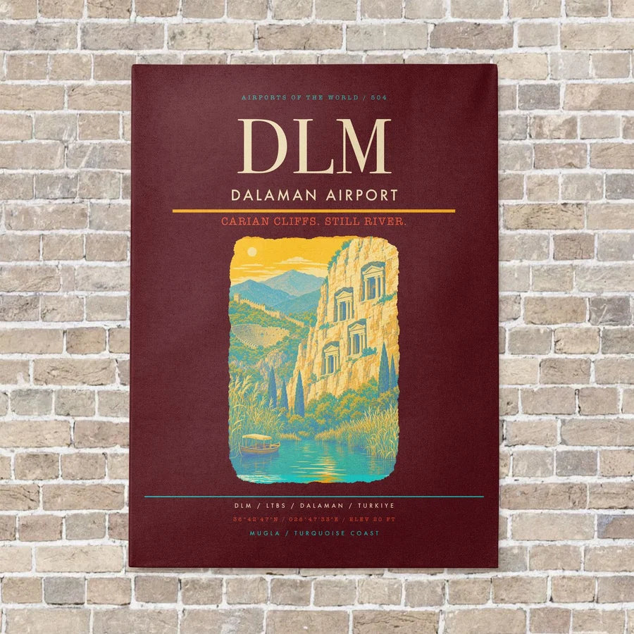 Dalaman Airport DLM vertical canvas print - no frame - dark red background