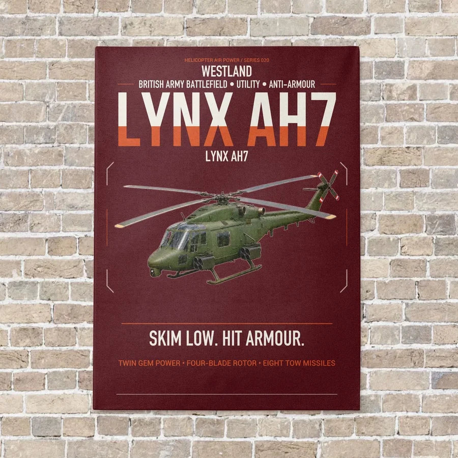Westland Lynx AH7 vertical canvas print - no frame - dark red background