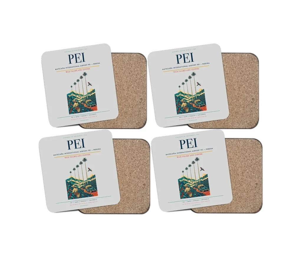 Matecaña International Airport (PEI) design on light gray 4 pieces set coaster