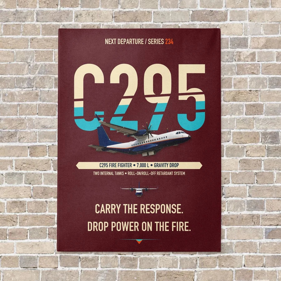 Airbus C295 Firefighter vertical canvas print - no frame - dark red background