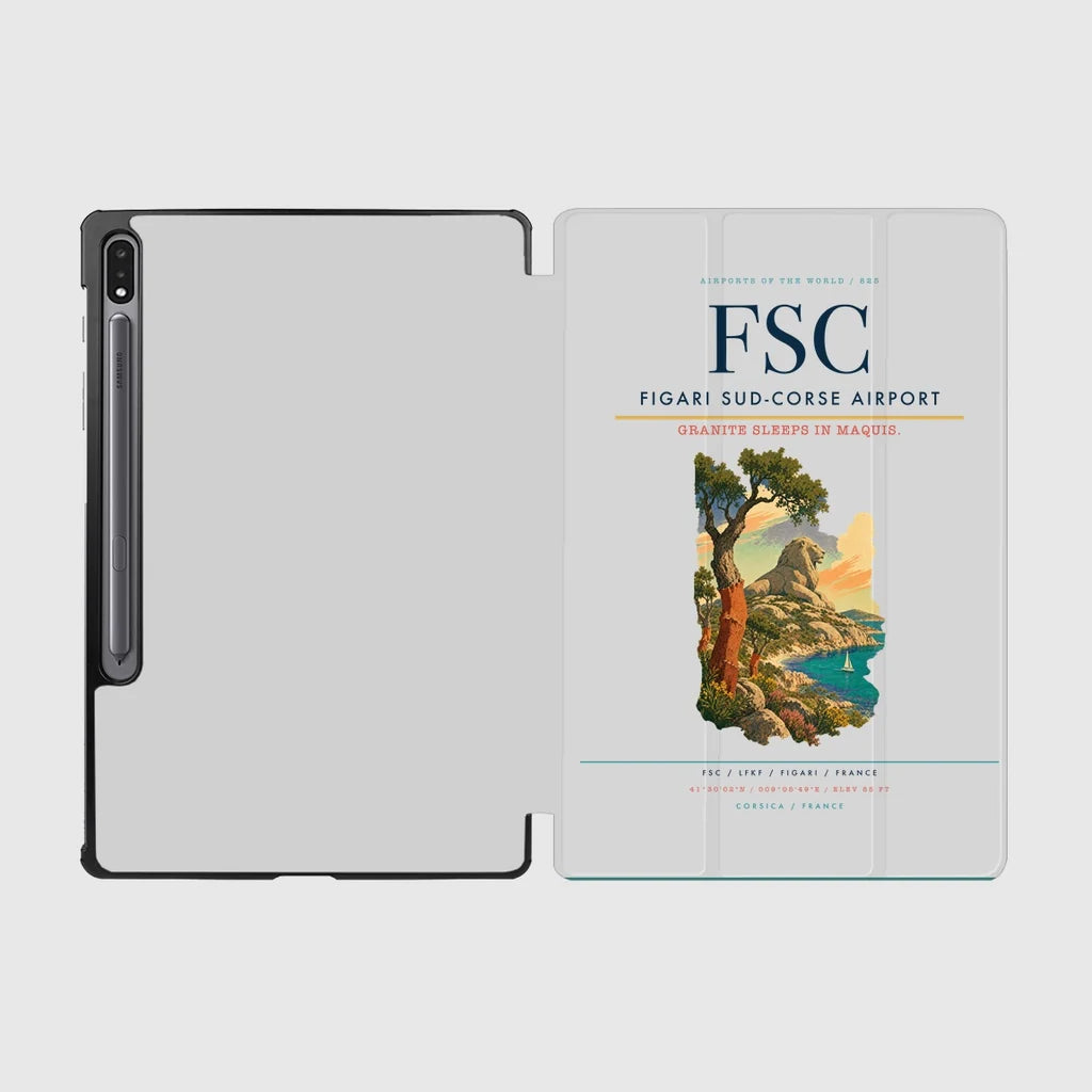 Figari Sud-Corse Airport (FSC) design on light gray samsung tablet tablet case