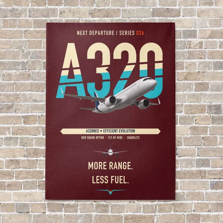 Airbus A320neo vertical canvas print - no frame - dark red background