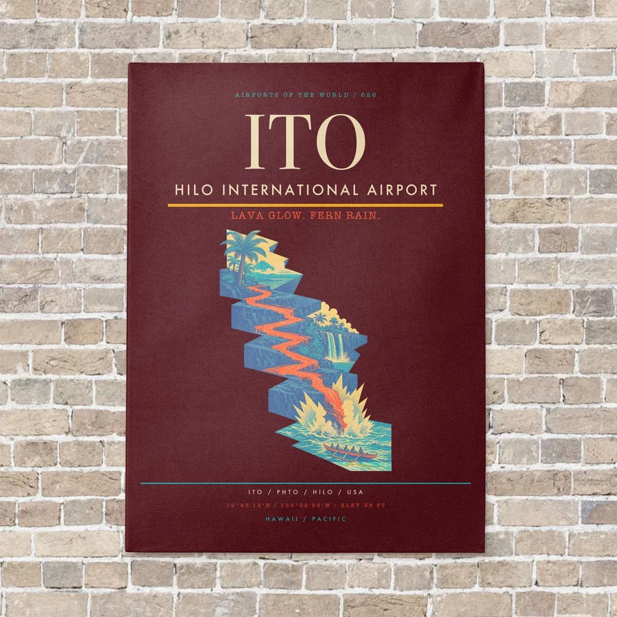 Hilo International Airport ITO vertical canvas print - no frame - dark red background