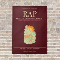 Thumbnail for Rapid City Regional Airport RAP vertical canvas print - no frame - dark red background