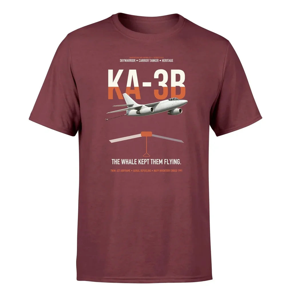 KA-3B Skywarrior design on dark red double-side t-shirt, single-side print