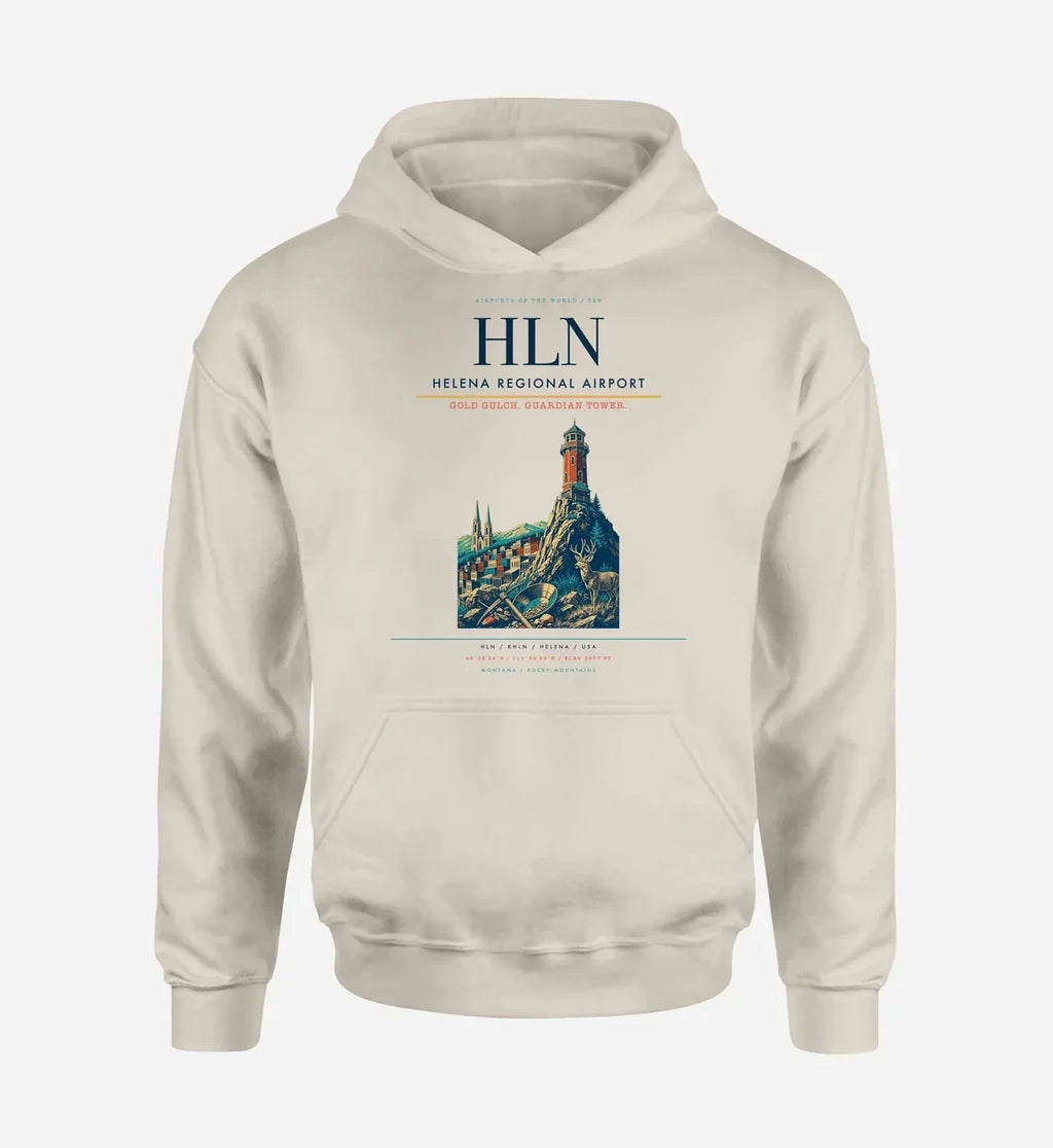 Helena Regional Airport (HLN) design on khaki hoodie single-side print