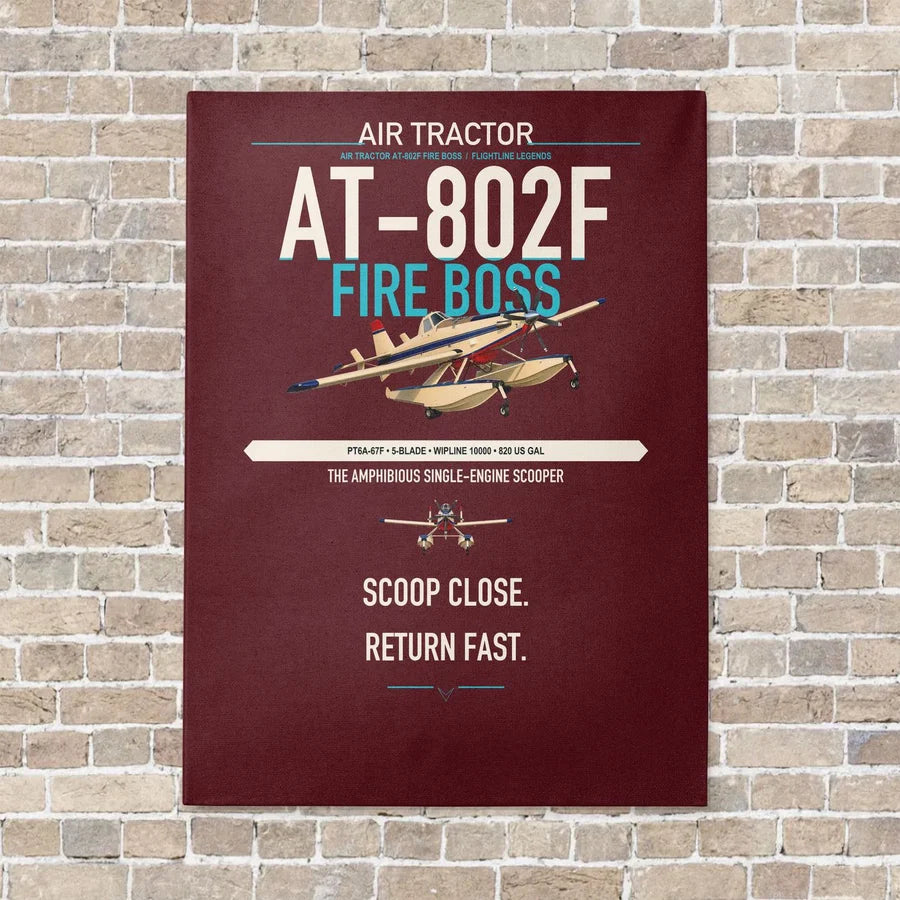 Air Tractor AT-802F Fire Boss vertical canvas print - no frame - dark red background