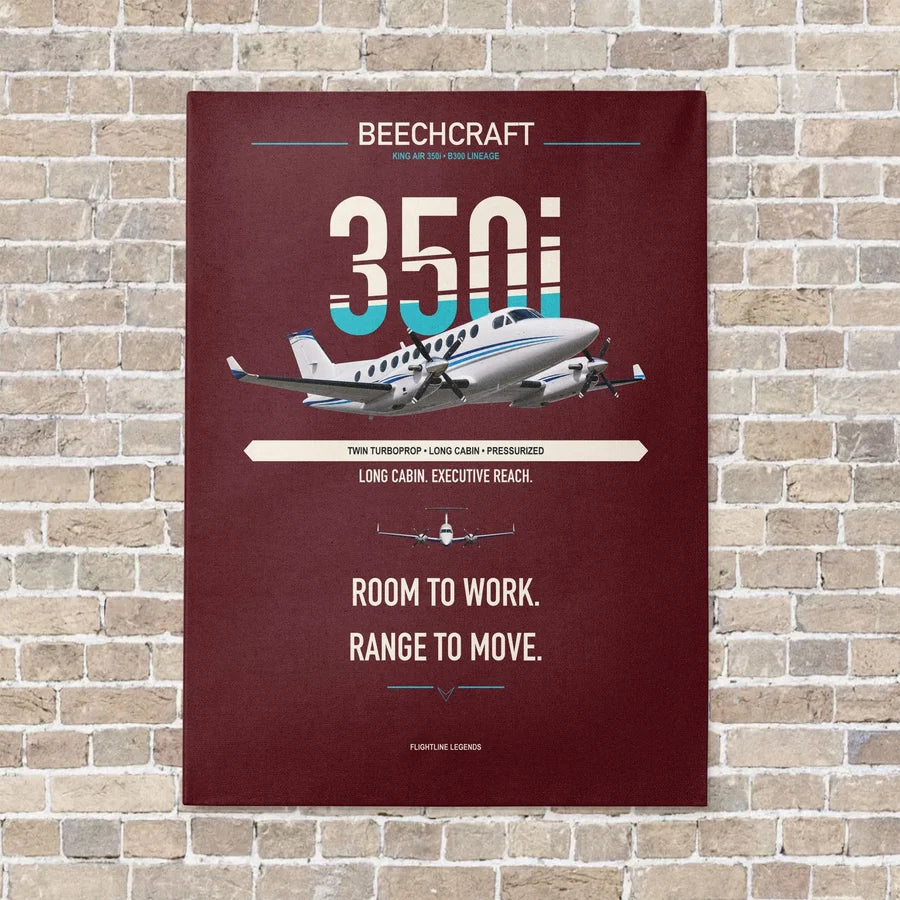Beechcraft King Air 350i vertical canvas print - no frame - dark red background