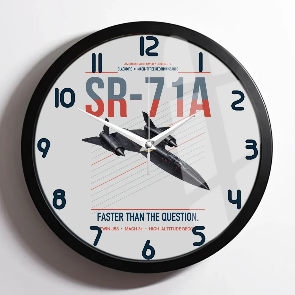 SR-71A Blackbird design on light gray framed wall clock