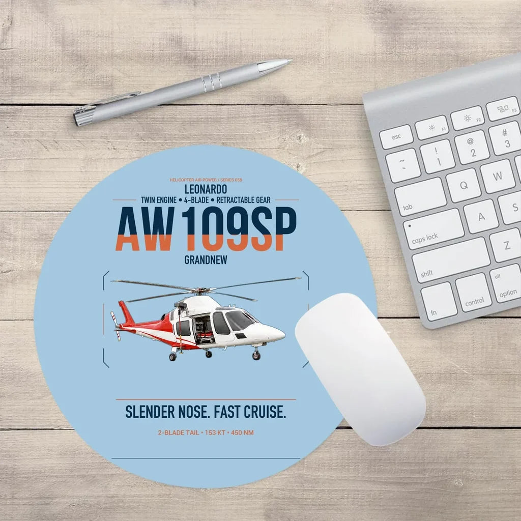 Leonardo AW109SP GrandNew design on light blue round mouse pad