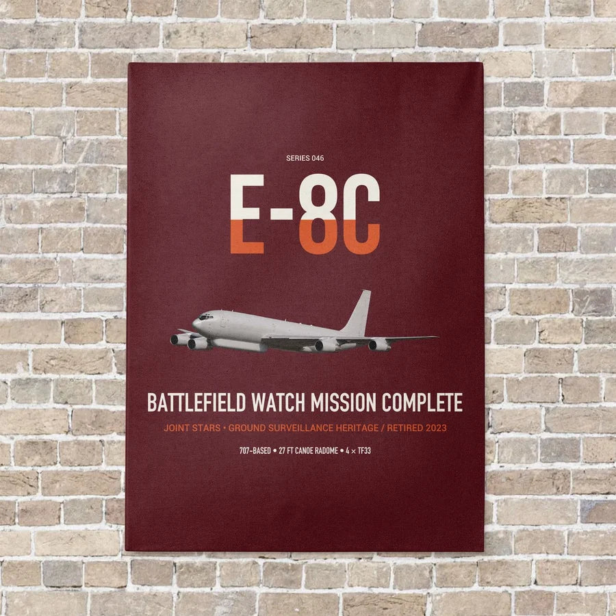 E-8C Joint STARS vertical canvas print - no frame - dark red background