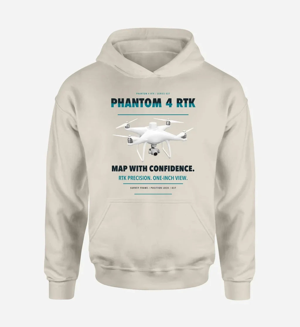 DJI Phantom 4 RTK design on khaki hoodie single side