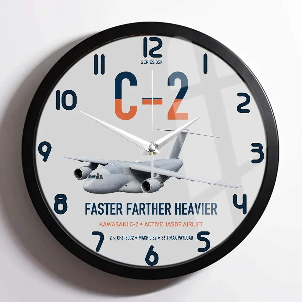 Kawasaki C-2 design on light gray framed wall clock