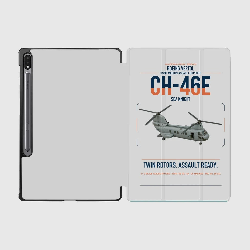 Boeing Vertol CH-46E Sea Knight design on light gray samsung tablet tablet case