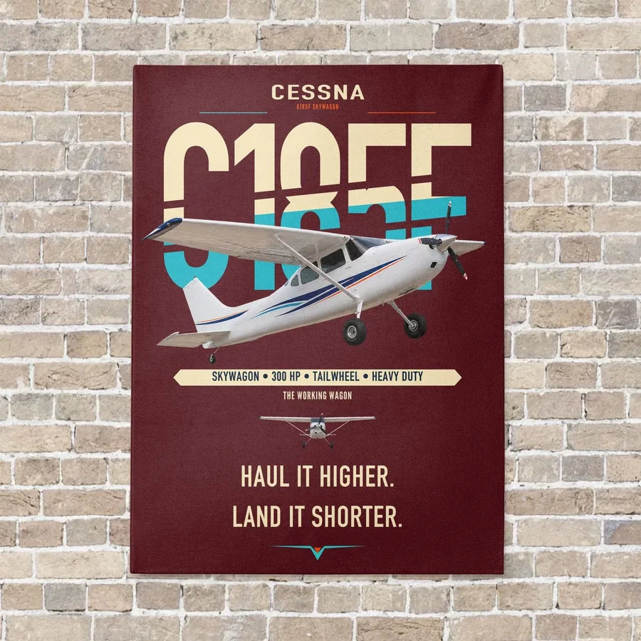 Cessna A185F Skywagon vertical canvas print - no frame - dark red background