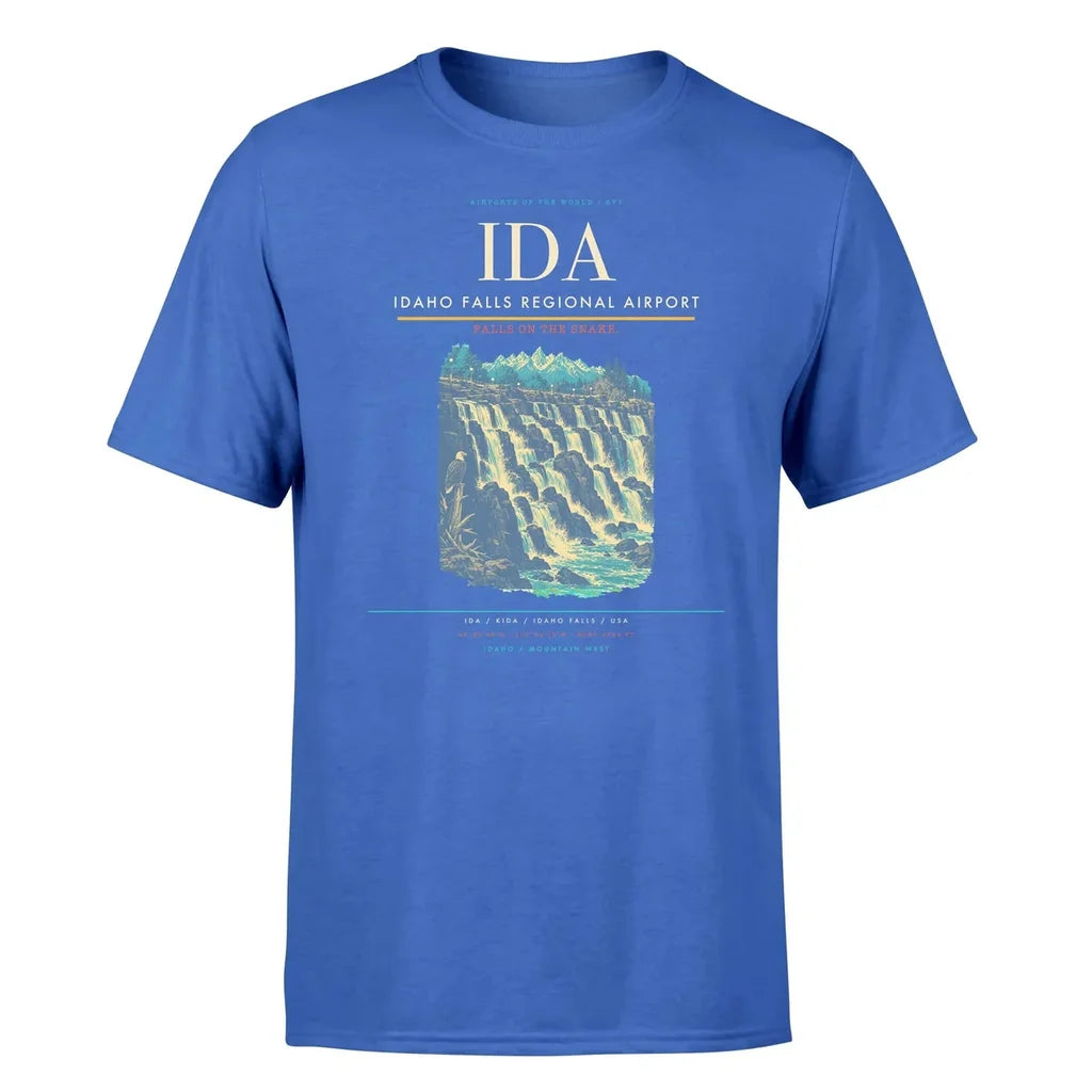 Idaho Falls Regional Airport (IDA) T-Shirt single-side front print in Blue | idaho-falls-regional-airport-ida-double-side-t-shirt