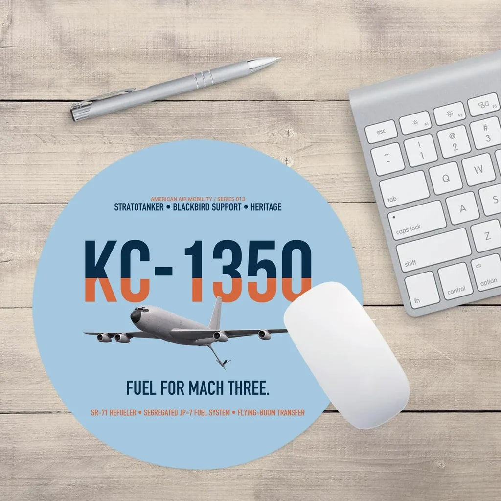 KC-135Q Blackbird Tanker design on light blue round mouse pad
