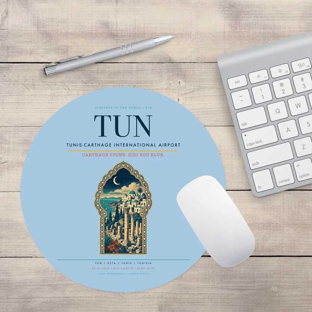 Tunis-Carthage International Airport (TUN) design on light blue round mouse pad