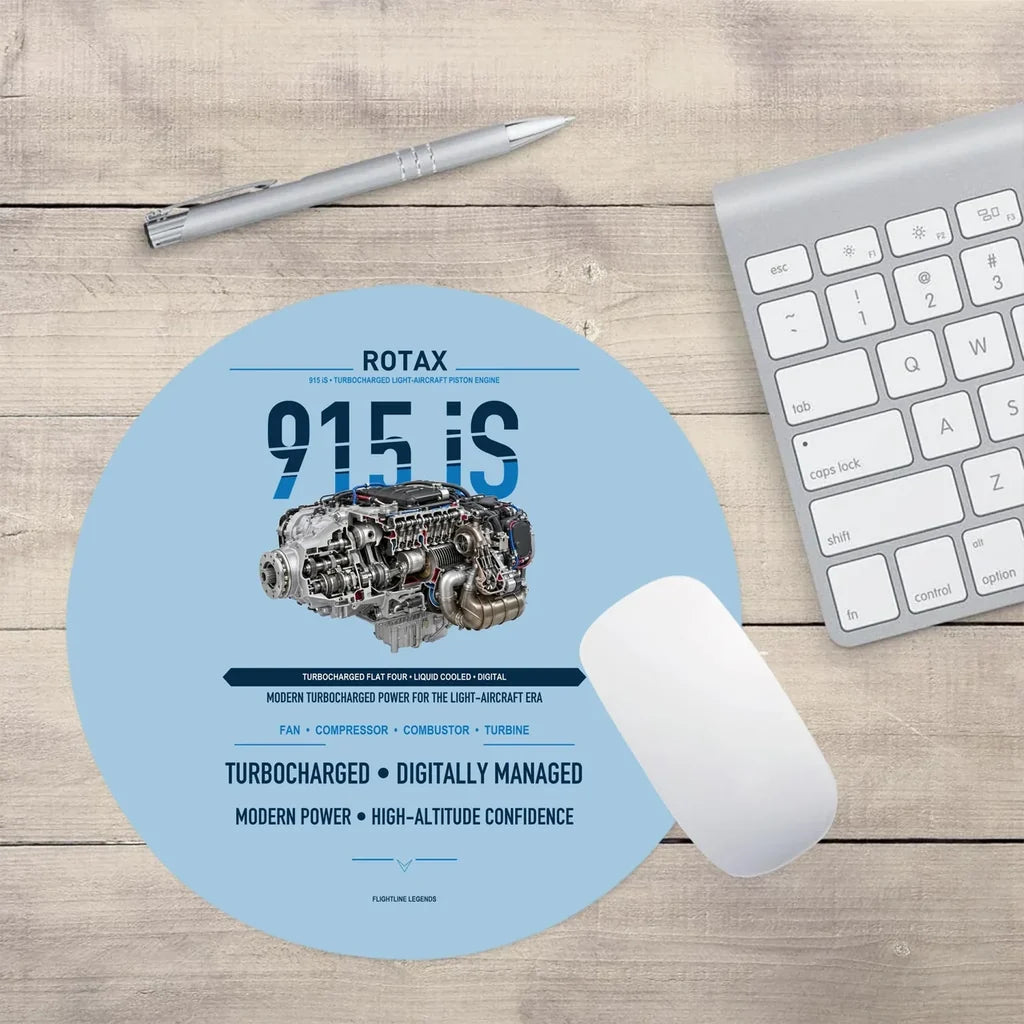 915 iS design on light blue round mouse pad