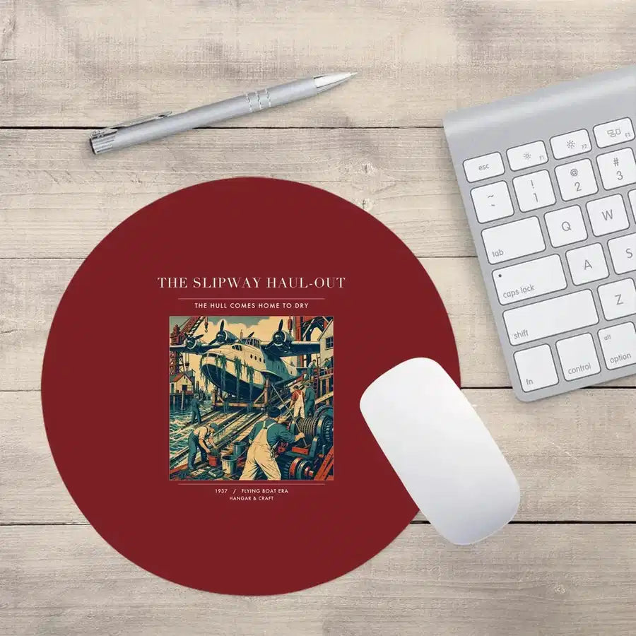 VINTAGE G4440 - The Slipway Haul-Out - Designed Mouse Pads design on darkred round