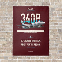 Thumbnail for Saab 340B vertical canvas print - no frame - dark red background