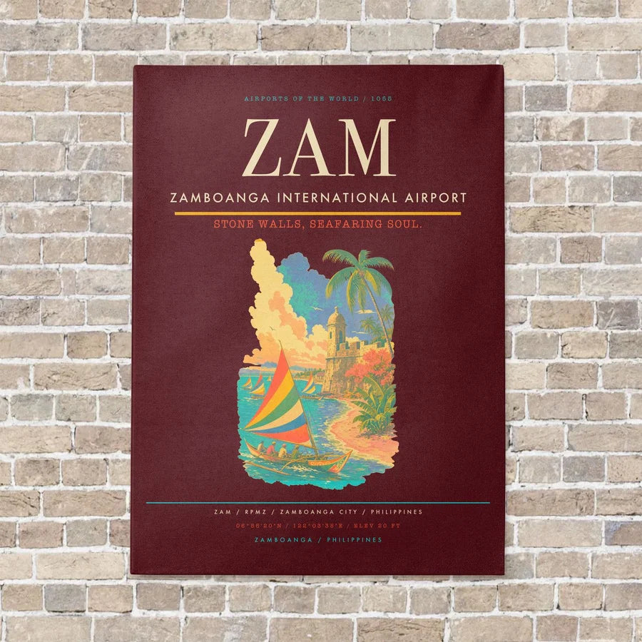 Zamboanga International Airport ZAM vertical canvas print - no frame - dark red background