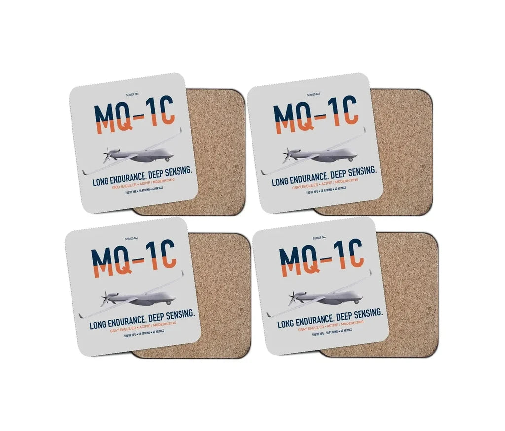 MQ-1C Gray Eagle ER design on light gray 4 pieces set coaster