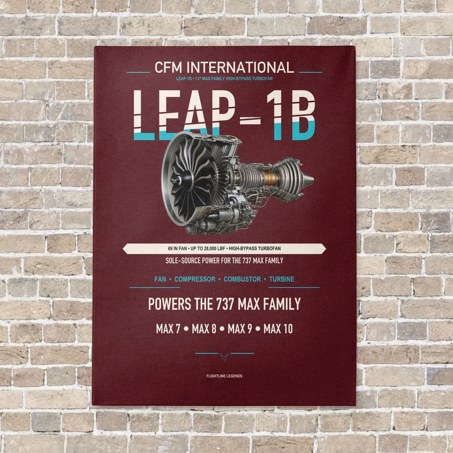 CFM LEAP-1B vertical canvas print - no frame - dark red background