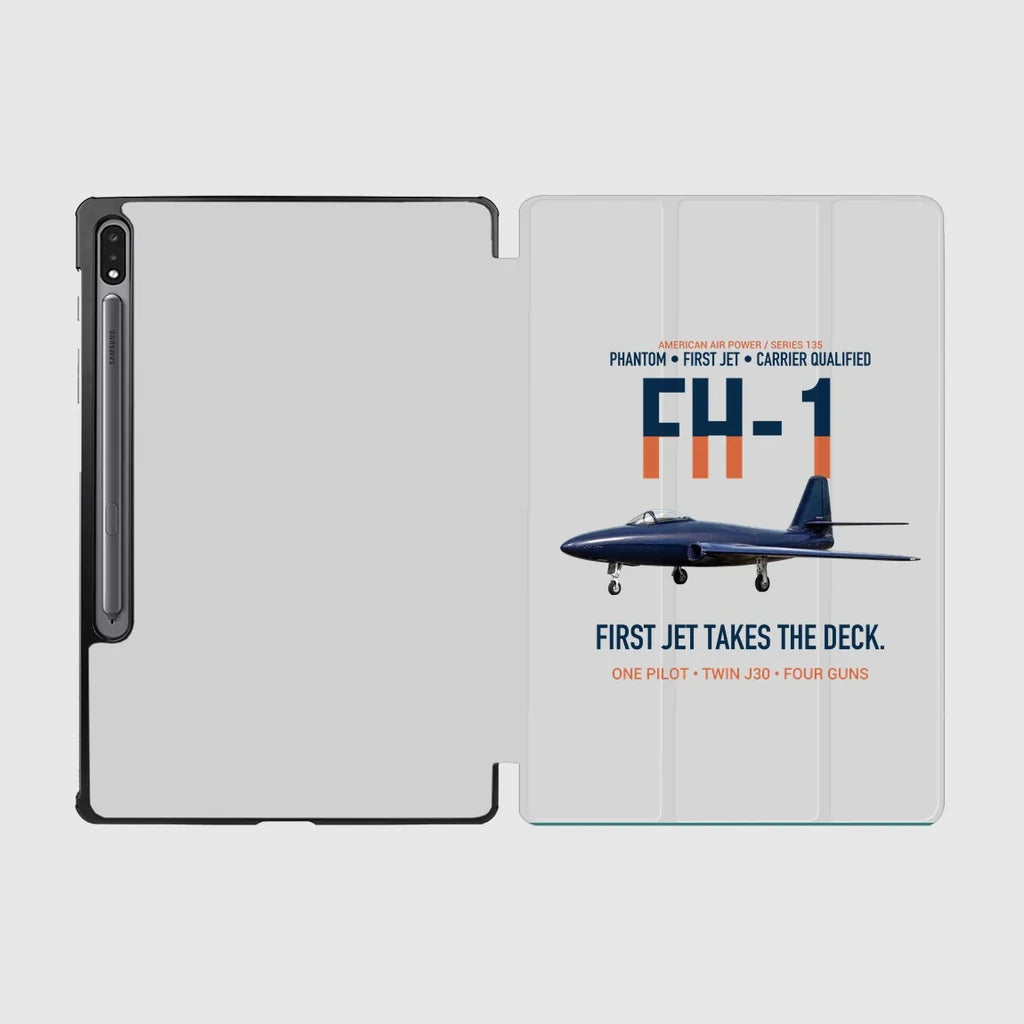 FH-1 Phantom First Jet Takes the Deck design on light gray samsung tablet tablet case